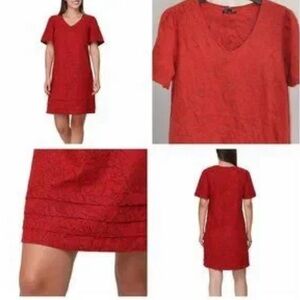 Nicole Miller ORIGINAL Red Floral Pattern Linen Blend Short A-line Dress Size L